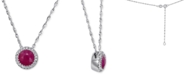 Macy's Ruby (1 ct. t.w.) & Diamond (1/20 ct. t.w.) Halo Pendant Necklace in 14k White Gold, 16" + 2" extender